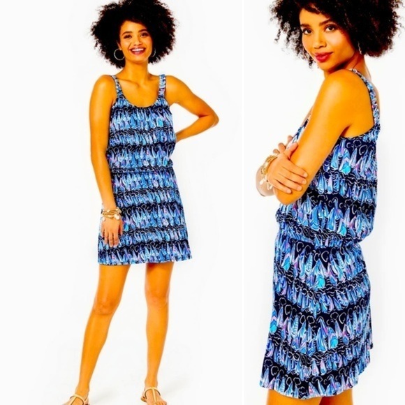 Lilly Pulitzer Loro Romper, Low Tide Navy Sails and Stripes, size S NWT